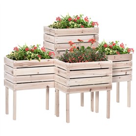 Outsunny Jardinières sur Pieds carrés potagers - Lot de 4 jardinières sur Pied modulables - dim. 50L x 30l x 60H cm - Inserts d'