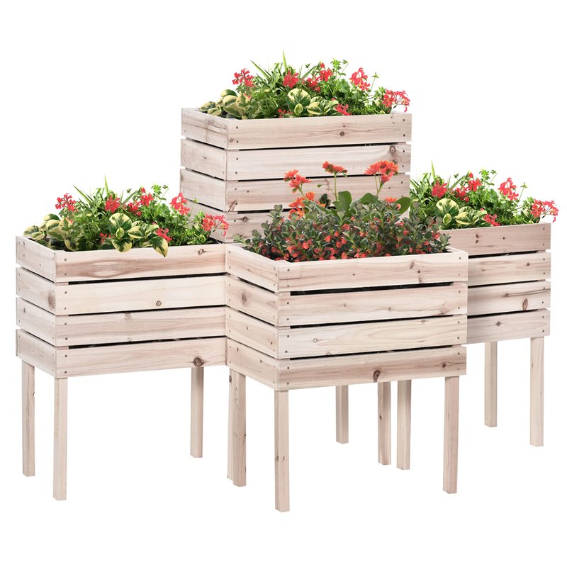 Outsunny Jardinières sur Pieds carrés potagers - Lot de 4 jardinières sur Pied modulables - dim. 50L x 30l x 60H cm - Inserts d'