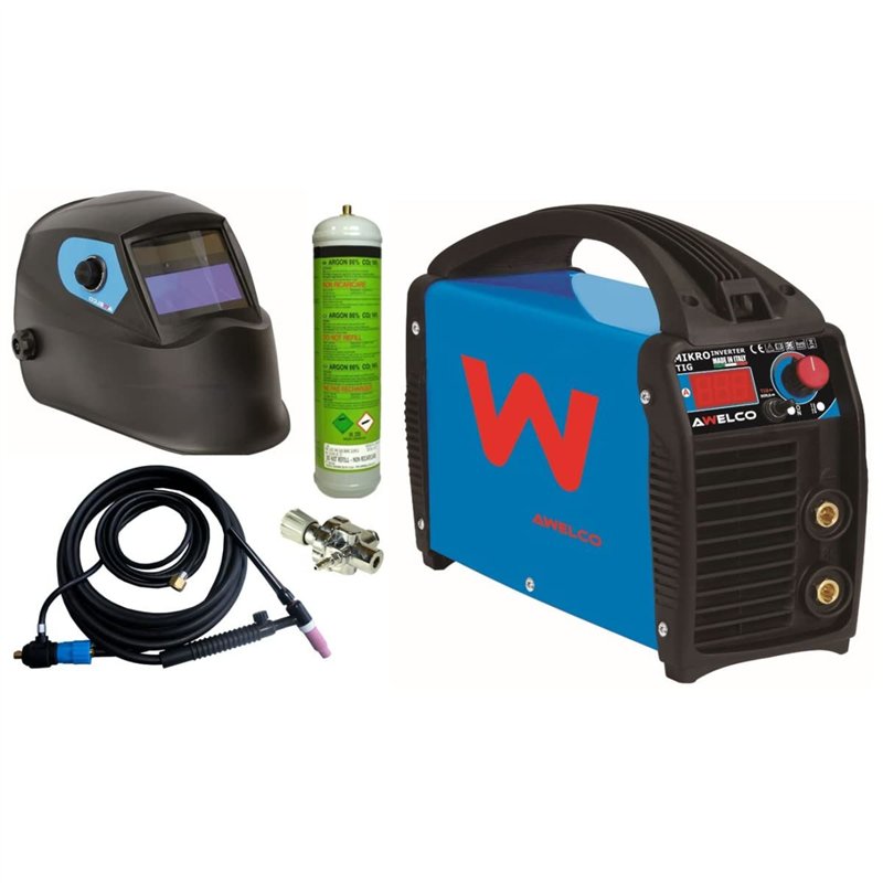 AWELCO - Poste à souder MMA TIG LIFT Mikrotig 170 + Cagoule LCD 9/13 Torche TIG à Valve + Argon + Détendeur + Electrodes MMA + T