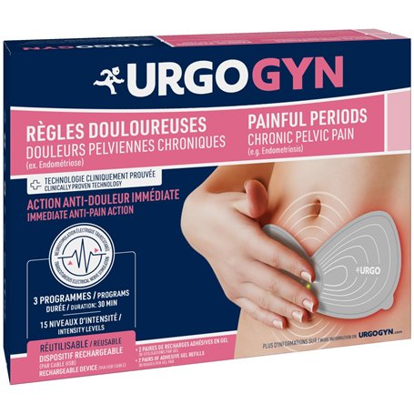 URGOGYN - Patch d'Electrothérapie - Règles Douloureuses - Douleurs pelviennes - Endométriose - Rechargeable - 15 Niveaux d'inten