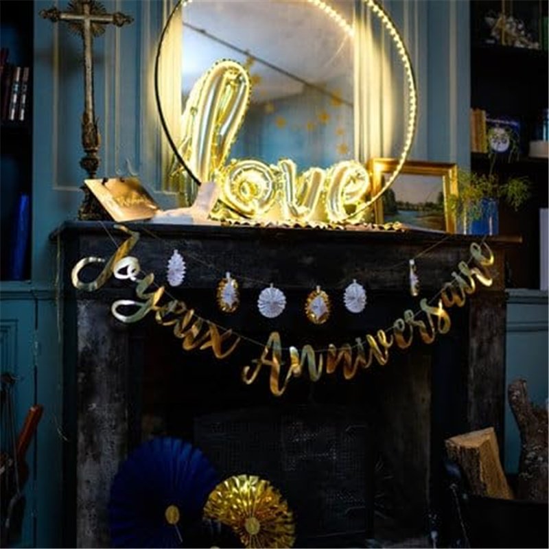 Image secondaire de ARTYFETES Guirlande Joyeux Anniversaire métallisée dorée 1,80 m - Doré - Taille Unique