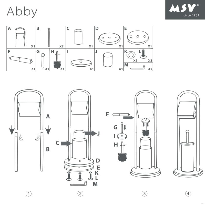 Image secondaire de MSV, Combiné pour WC 2 en 1 avec Support WC avec récipient intérieur Amovible pour Brosse WC, Modèle Abby, Brosse WC et Dérouleu