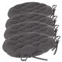 Atmosphera Lot de 4 galettes de chaises Rondes avec Attaches - Diamètre 38 cm -Matelassées & 100% Coton - Coloris Gris Anthracit
