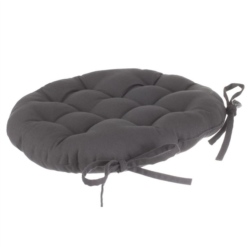 Image secondaire de Atmosphera Lot de 4 galettes de chaises Rondes avec Attaches - Diamètre 38 cm -Matelassées & 100% Coton - Coloris Gris Anthracit
