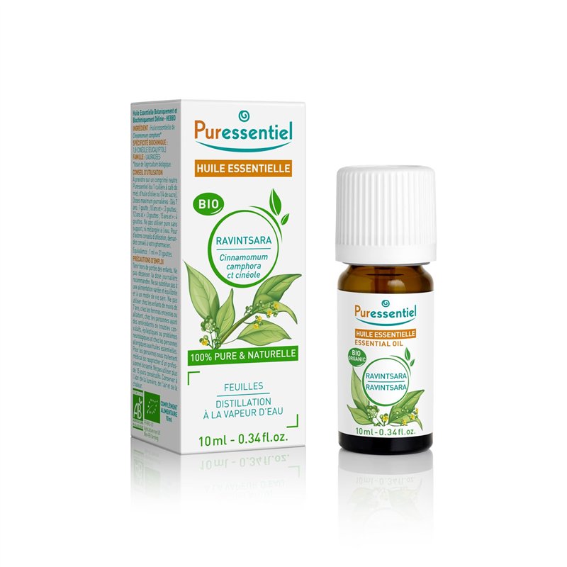 Puressentiel - Huile Essentielle Ravintsara - Bio - 100 pourcent pure et naturelle - HEBBD - 10 ml