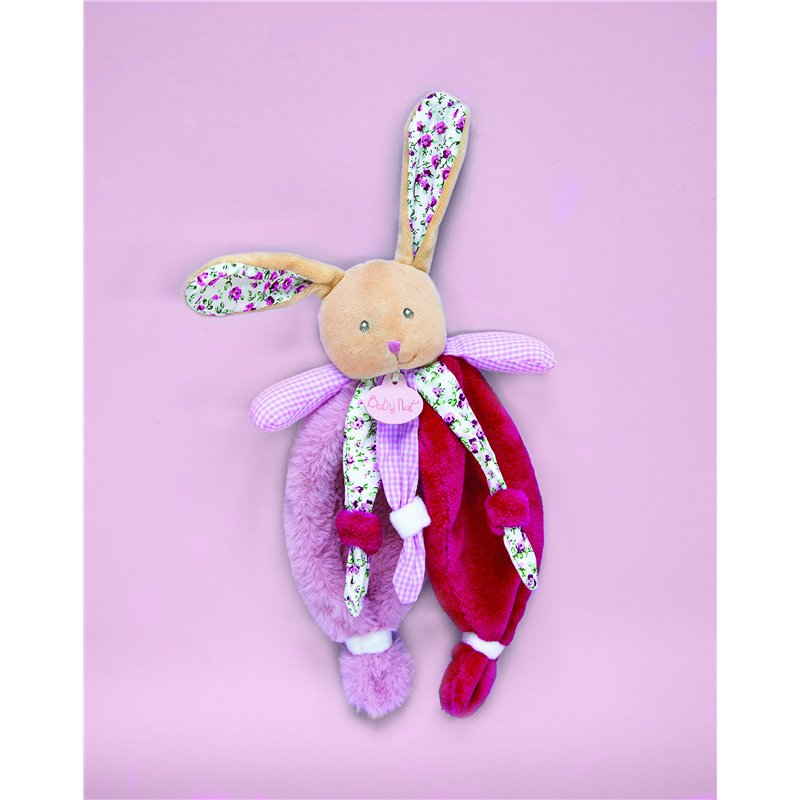 Image secondaire de Baby Nat' - Doudou Lapin Plat - Lapin Poupi Rose - Imprimé Fleurs - Forme Originale Facile à Attraper avec Nouettes & Grandes Or