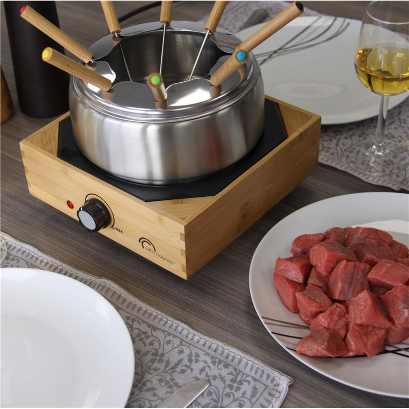 Image secondaire de LITTLE BALANCE 8320 Wood Fondue 8 Inox - Appareil à fondue 8 personnes - Caquelon Inox anti-adhésif grande contenance 2 litres -