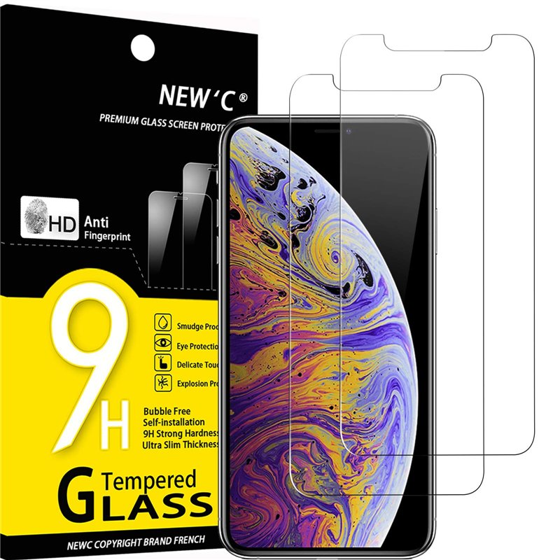 NEW'C Lot de 2, Verre Trempé pour iPhone 11 Pro Max et iPhone XS Max (6,5 Pouces), Film Protection écran sans Bulles d'air Ultra
