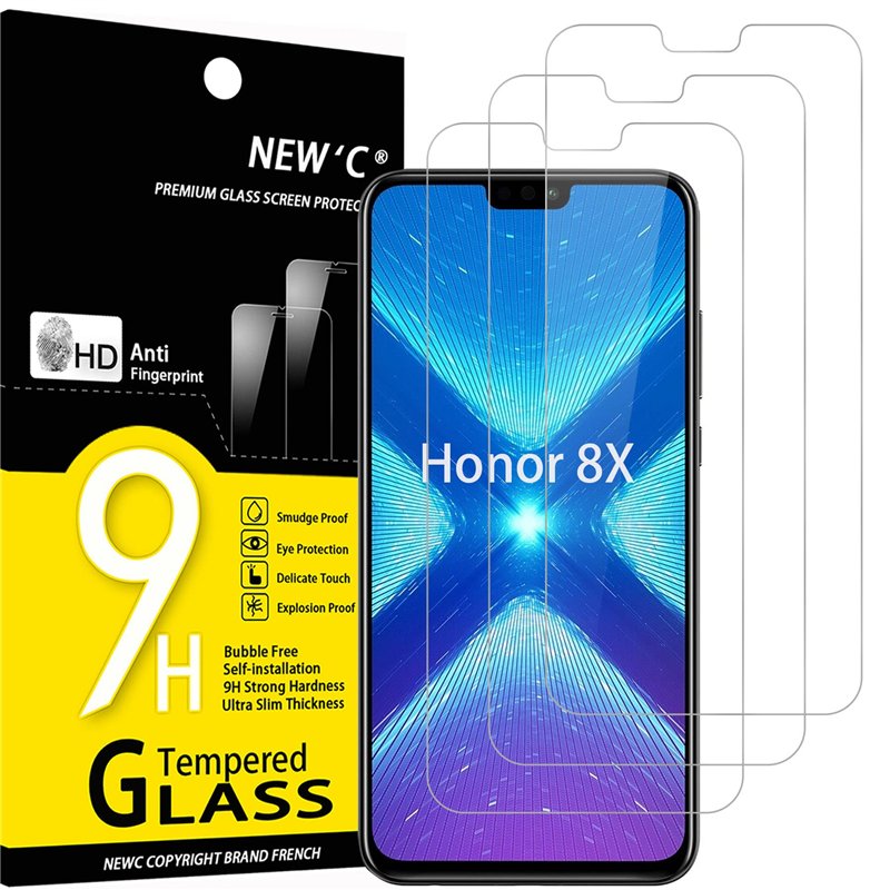 NEW'C Lot de 3, Verre Trempé pour Honor 8X, Film Protection écran sans Bulles d'air Ultra Résistant (0,33mm HD Ultra Transparent