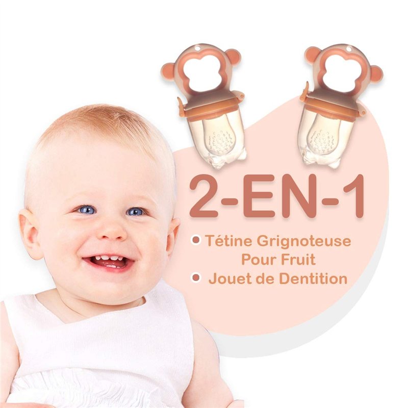Image secondaire de Tetine Grignoteuse Bebe et 3 Tétines Évolutives | Design Singe | En Silicone Médical et Sans Bisphénol A | Attache tétine offert
