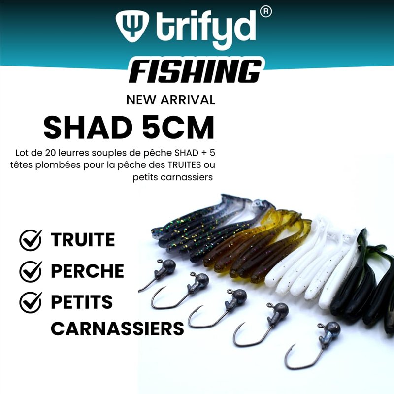 Image secondaire de trifyd ® - Leurre Souple Truite Shad de 5 cm, Le Pack de 20 leurres de pêche + 5 têtes plombées