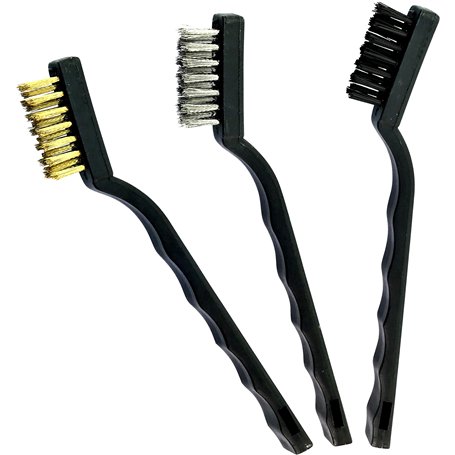 AERZETIX - C45953 - Lot de 3 Petites Brosses Métalliques - Longueur 175mm - Fils d'Acier/Acier Laitonné/Nylon - Manche Courbé en