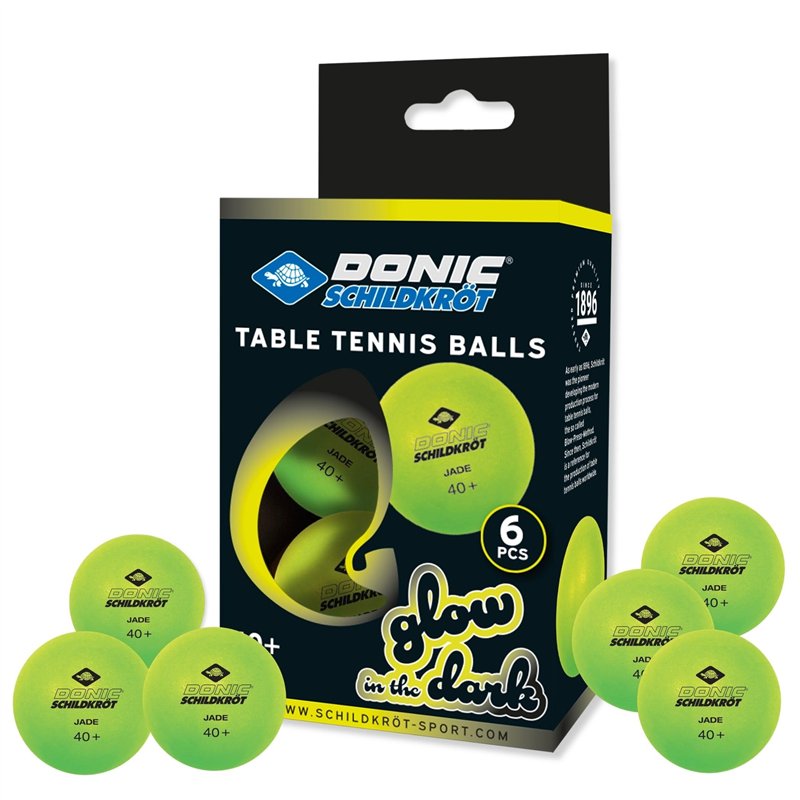 Schildkröt Donic-Schildkröt Balles de Tennis Table Glow in the Dark, 6 Vert Clair, Fluorescentes, Qualité Poly 40+, pour Jouer a