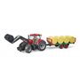 bruder 03198 - Case IH Optum 300CVX avec chargeur frontal & remorque de transport de balles - 1:16 Tracteur