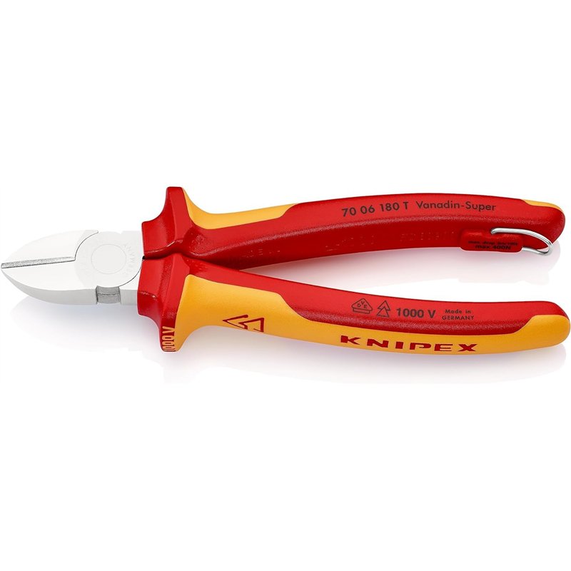 Knipex Pince coupante de côté chromée, isolées avec gaines bi-matière, homologuées VDE ; avec œillet de fixation isolé intégré p