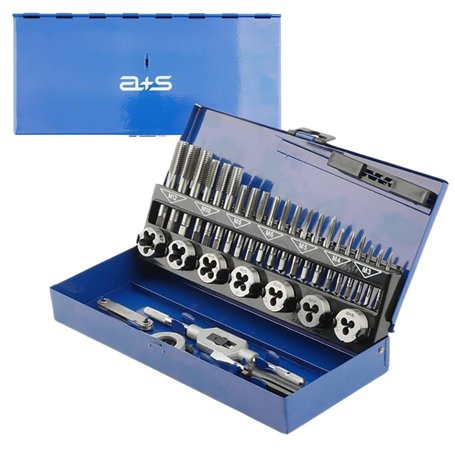 a+s Albrecht & Schulte Jeu de 32 tarauds métriques M3-M12 | tarauds manuels + taraud + filière + tourne-filière réglable + porte