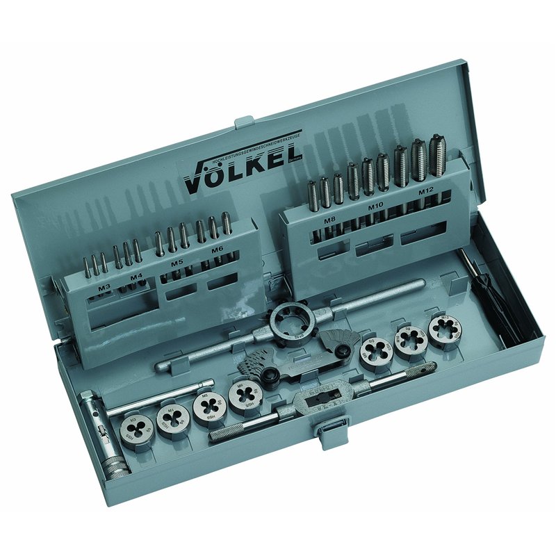 Völkel Jeu de tarauds et filières acier rapide 3-12 mm