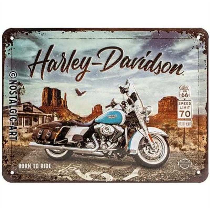 Nostalgic-Art Plaque Vintage, Harley-Davidson – Route 66 Road King – Idée de Cadeau pour Fans de Moto, en métal, Déco Design Retro