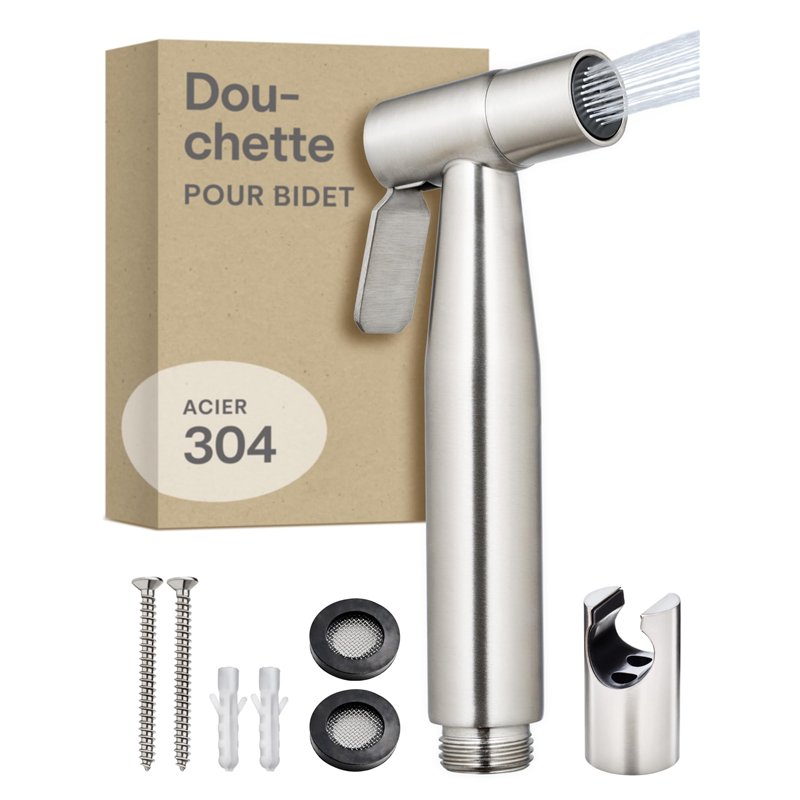 Praknu Douchette Bidet WC – Pommeau de Douche Intime avec Support en Acier Inoxydable - Pulvérisateur Bidet et Jet d’Eau pour Toilettes