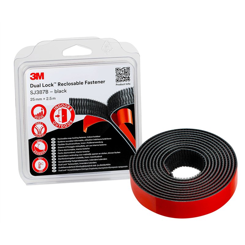 3M Dual Lock SJ387B, solutions de fixations amovibles - excellente adhésion à la plupart des peintures poudre, Métaux, verre, bo