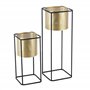[en.casa] Lot de 2 Supports de Plante Set Cache-Pot Pot de Fleur Bac à Fleurs Vase Métal Tailles Différentes Noir Doré