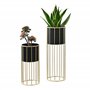 [en.casa] Set de 2 Supports de Plante Ensemble Cache-Pot Pot de Fleur Bac à Fleurs Vase Métal Tailles Différentes Doré Noir