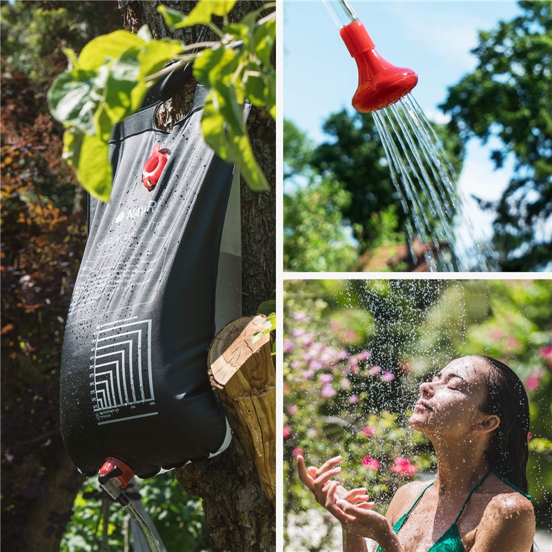 Image secondaire de Navaris Douche Solaire - Lot 2X Douche Solaire de Camping 20L - Sac d'eau randonnée Festival activité extérieure - Douchette ave