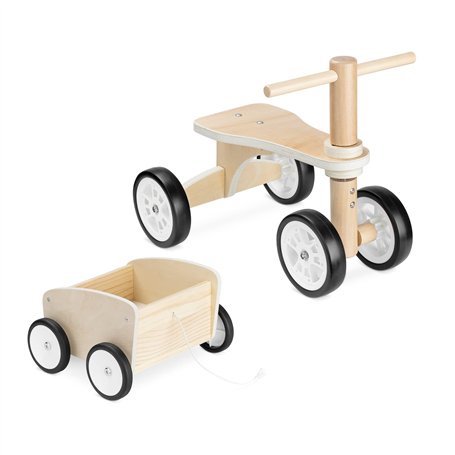 Navaris Draisienne avec remorque - Vélo en Bois sans pédale pour Enfants de Plus de 18 Mois - Tricycle Charge Max 50 kg avec Pan