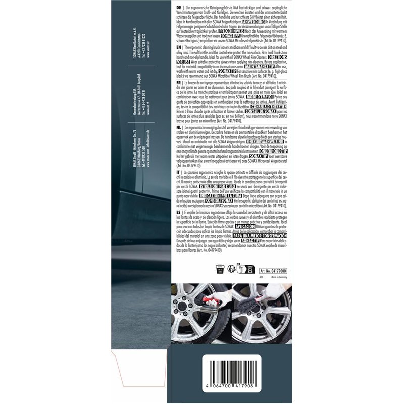 Image secondaire de SONAX Brosse pour Jantes (1 pièce) élimine Les saletés tenaces et Difficiles à Atteindre des Jantes en Acier et en Aluminium | R