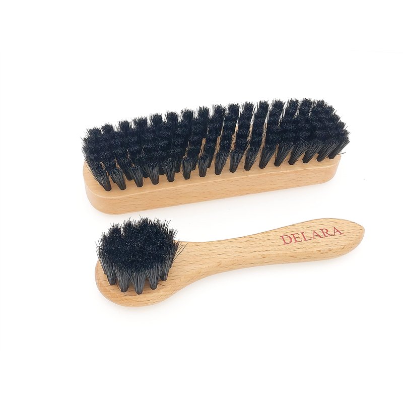 DELARA Une Petite Brosse à Chaussures et Une Petite Brosse à Cirage en Poils naturels, Couleur: Noir