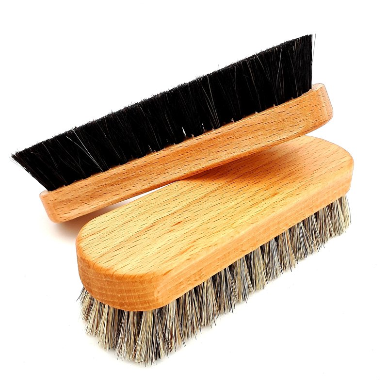 Image secondaire de DELARA Deux brosses de Polissage de Haute qualité, 100% CRIN de Cheval, en Bois de hêtre laqué avec rainures de préhension