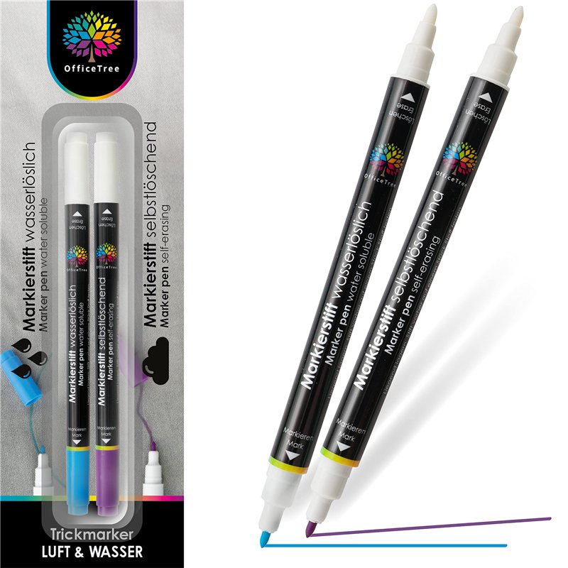 OfficeTree 2x Stylo Couture Tissu Effacable - Auto-extinguible et Hydrosoluble - Feutre Couture Effacable - Stylo Broderie pour