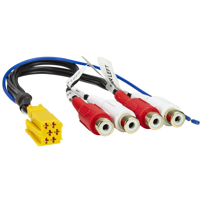 tomzz Audio 7500-010 Adaptateur Line-Out Compatible avec Becker Blaupunkt Grundig Mini-ISO Jaune 6 pôles 4 canaux