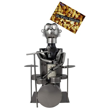 BRUBAKER - Porte-bouteille de vin - Batteur/Percussionniste - Métal - Carte de vœux incluse - Idée cadeau originale - Objet déco
