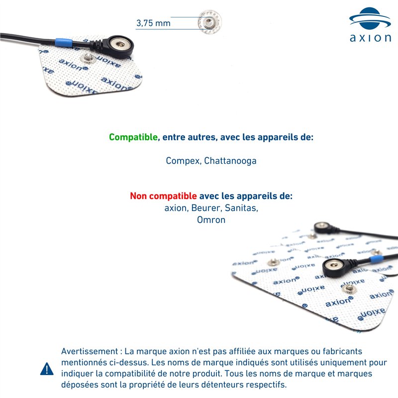 Image secondaire de 16 électrodes axion de 5x5 cm et 10x5 cm | Compatibles avec les électrostimulateurs COMPEX | Patchs de rechange pour TENS et EMS