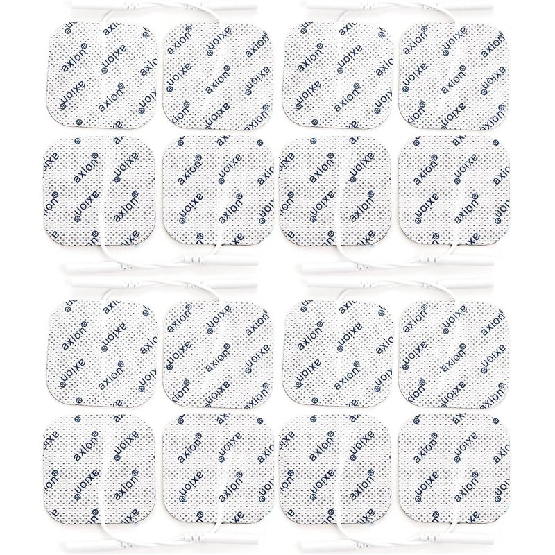 16 électrodes TENS EMS 5x5 cm – électrodes adhésives réutilisables pour appareils TENS/EMS – connecteur 2 mm – excellente conductivité
