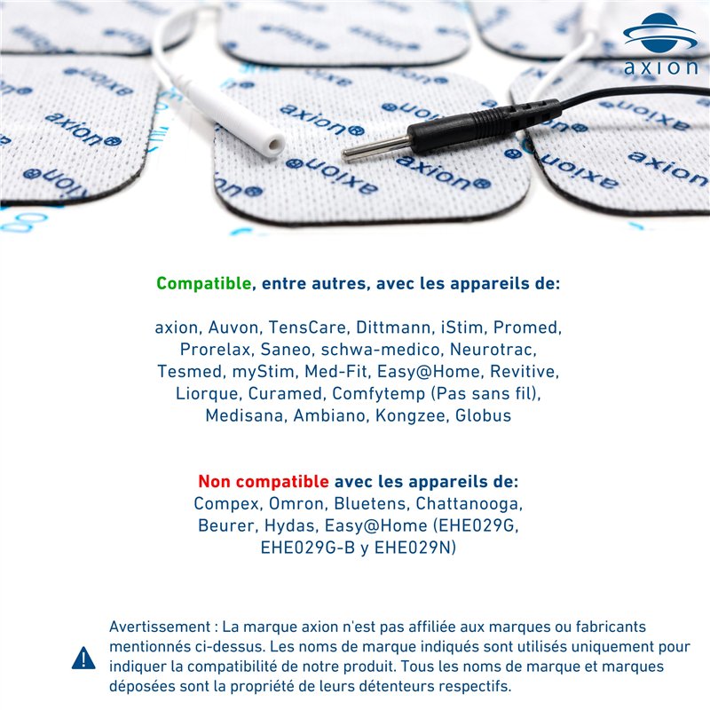 Image secondaire de Lot de 20 électrodes carrées 5x5 cm axion | Electrostimulateur TENS EMS avec connexion filaire de 2 mm | Patchs adhésifs