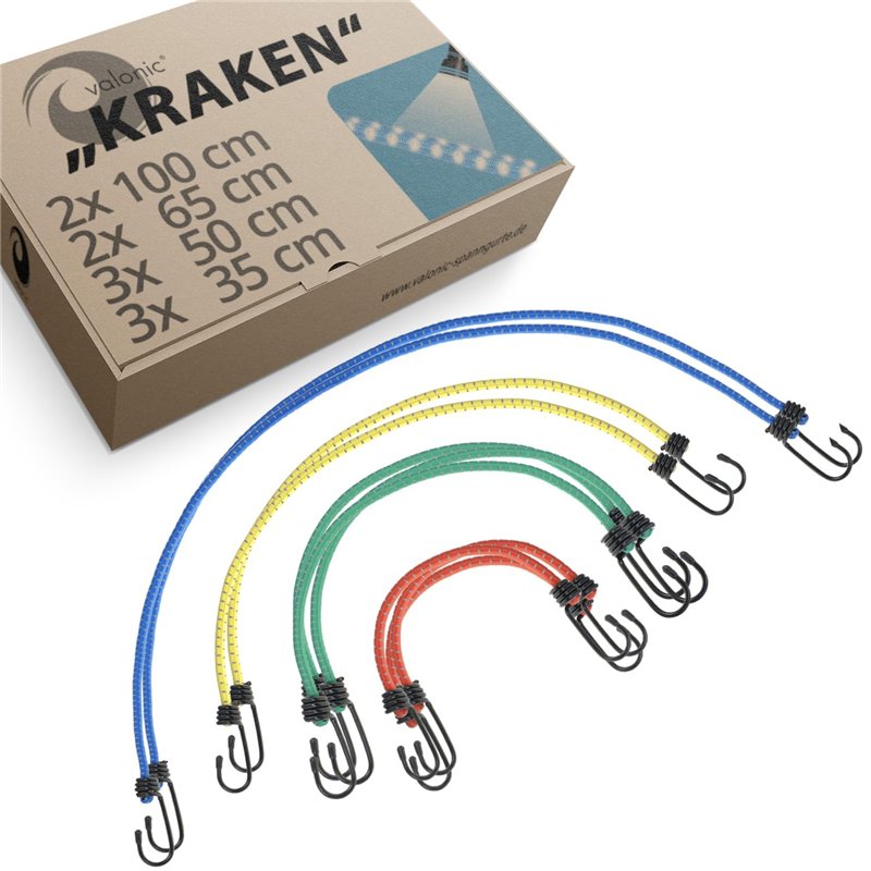 valonic Kraken, tendeurs Elastique avec Crochets - réfléchissant, Jeu de 10, sandows ave, allongement de 200% - tendeur en Caout