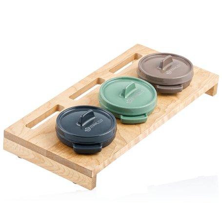 Mahlzeit Lot de 3 mini cocottes avec support en bois - 3 x 250 ml - En fonte émaillée - Petite cocotte