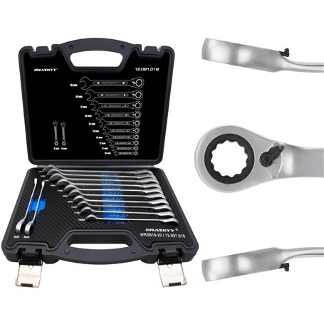 Jeu de clés à cliquet HASKYY - 12 pièces - 8-19 mm - Angle de travail de 15° - Clé à fourche - Jeu de clés plates - Mallette