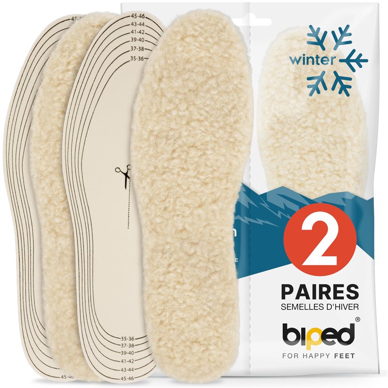biped 2 paires de semelles en laine d'agneau - Semelles d'hiver extra-épaisses à découper - Semelles en laine chauffantes pour h