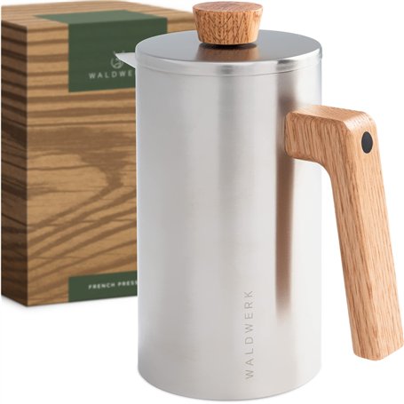 WALDWERK Cafetière à Piston (1L) - French Press en Acier Inoxydable à Double Paroi avec Poignée en Bois de Chêne - Cafetière Man