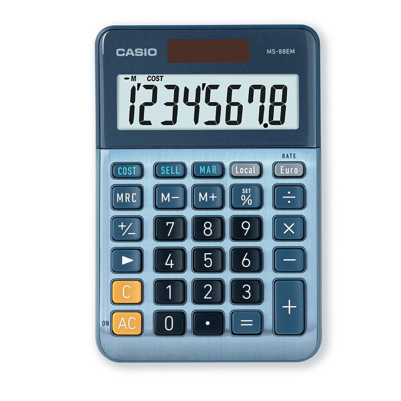 Casio MS88EM Calculatrice de Bureau Coût de Conversion de Devises à 8 Chiffres avant en Aluminium de marge de vente, Alimenté par Casio