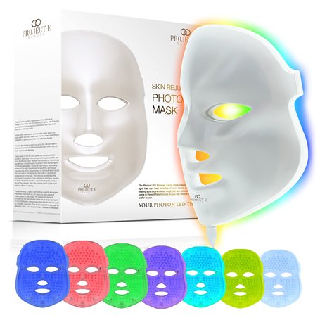 Masque de visage Luminothérapie 7 couleurs par Project E Beauty | Routine de Soins du Visage Anti-âge |Raffermissement de la Pea