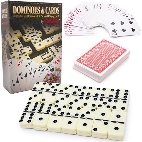 Toyland® 2 en 1 Jeux - Doublé Six Dominos et 2 Paquets de Cartes à Jouer - Jeux de Famille - Jeux de Société Classiques