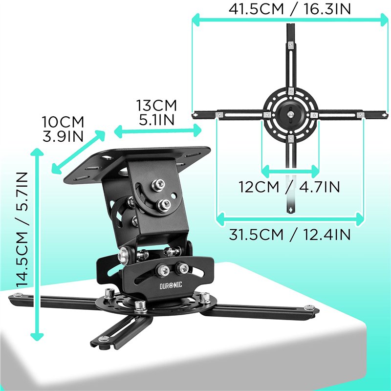 Image secondaire de Duronic PB03XB Support pour Vidéoprojecteur Plafond Rotatif 360° Inclinable 30° Pivotant 20° Charge maximale de 13,6 kg Idéal po