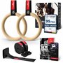 BeMaxx Anneaux de Gymnastique en Bois + Support Porte & Livre d’Exercices | Set Gymnaste & Sangle de Sécurité Graduées | Anneau