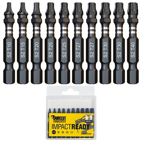 10 x SabreCut SCTKA10 50 mm T10 T15 T20 T27 T30 T40 Jeu d'embouts de tournevis à percussion Torx à une extrémité 10 15 20 27 30