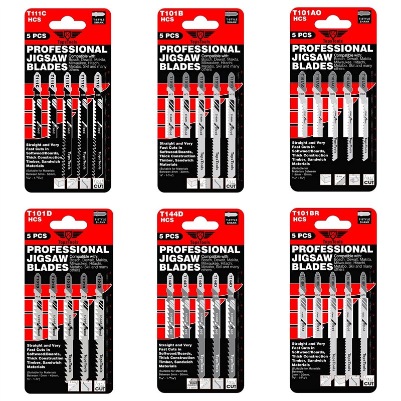 30 x TopsTools JSTTK6A T101B T101BR T101D T101AO T111C T144D Lames de scie sauteuse mixtes compatibles avec Bosch, Dewalt, Makit