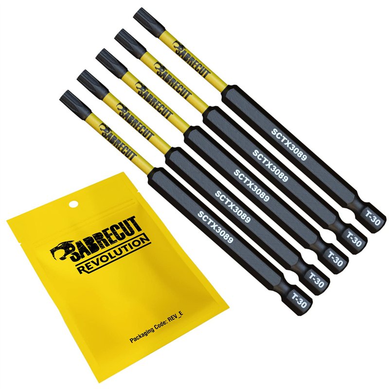 5 x SabreCut SCTX3089_5 89 mm T30 TX30 Jeu d'embouts de tournevis à percussion magnétique Torx Heavy Duty Compatible avec Dewalt